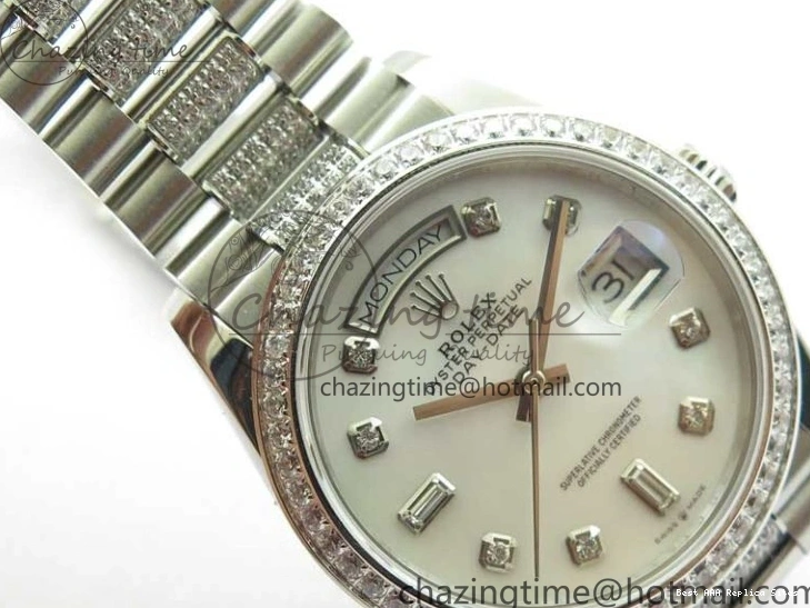 AAA Replica Watches 2682 Bracelet Edition MoistureWicking 36mm Day-Date MOP SS on Dial White President A 128239 Crystal Best SS Crystal Marker BP 1226